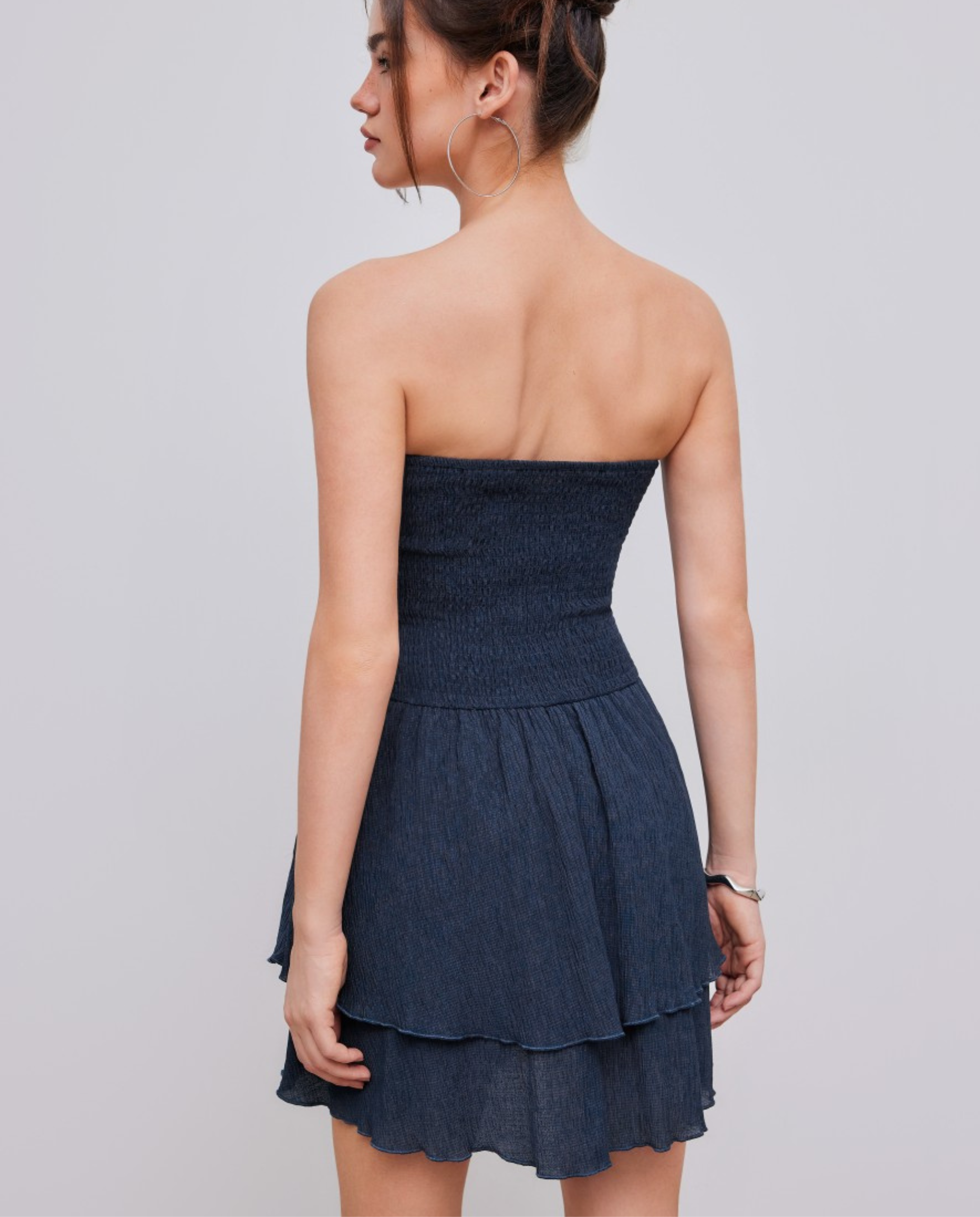 Women's Strapless Mini Dress with Tiered Ruffle Skirt - 4