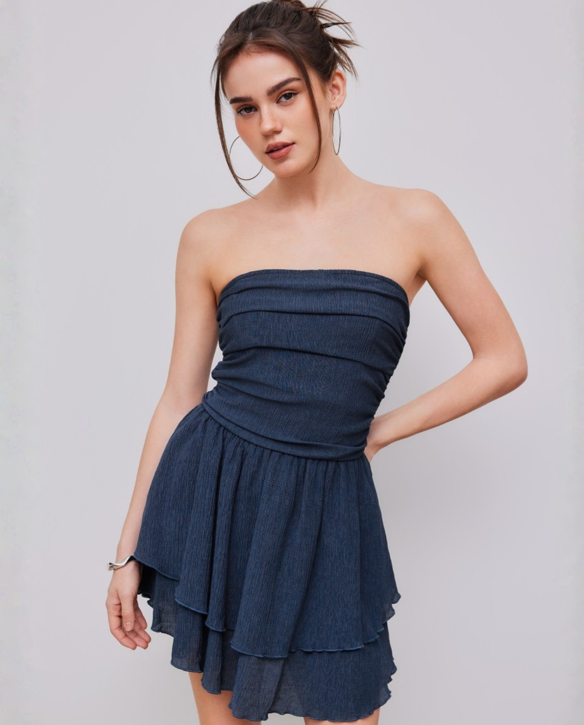Women's Strapless Mini Dress with Tiered Ruffle Skirt - 2