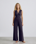 Women's Jumpsuit Sleeveless with Halter Neck and Wide-Leg - Navy