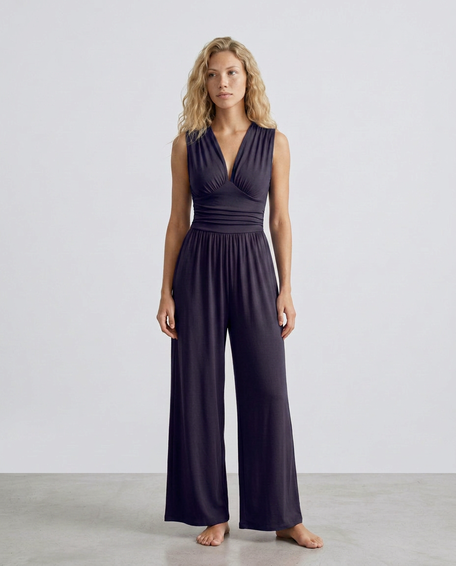 Women's Jumpsuit Sleeveless with Halter Neck and Wide-Leg - Navy