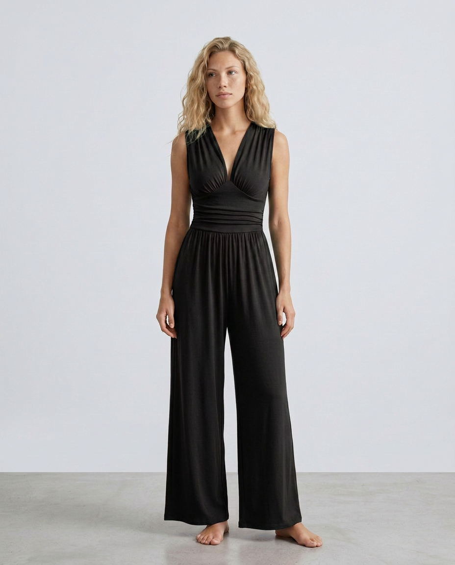 Women's Jumpsuit Sleeveless with Halter Neck and Wide-Leg - Black