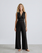 Women's Jumpsuit Sleeveless with Halter Neck and Wide-Leg - Black