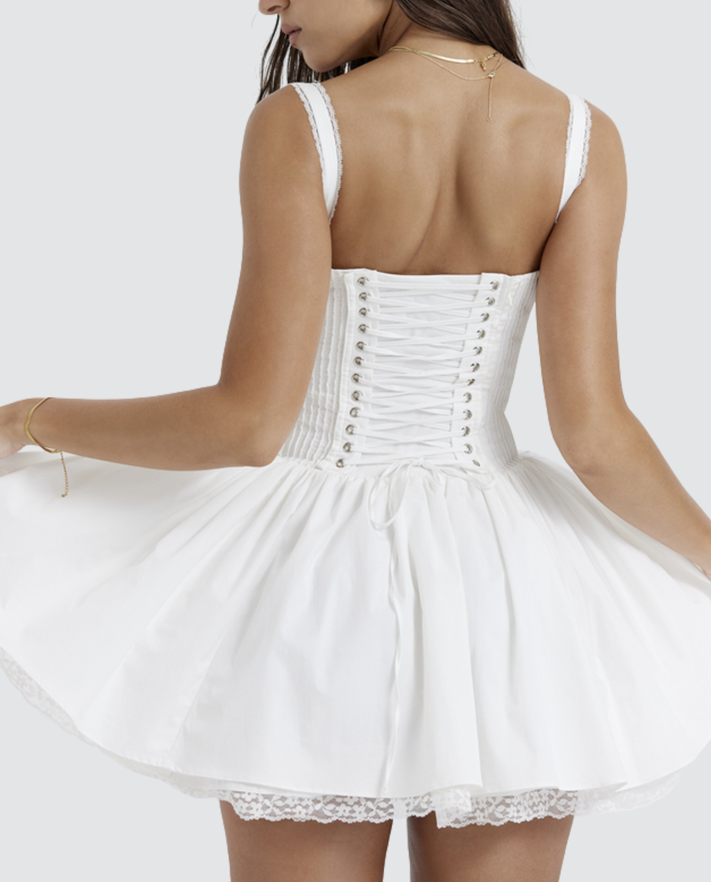 Women's Corset Mini Dress with Lace-Up Back and Square Neckline - 11