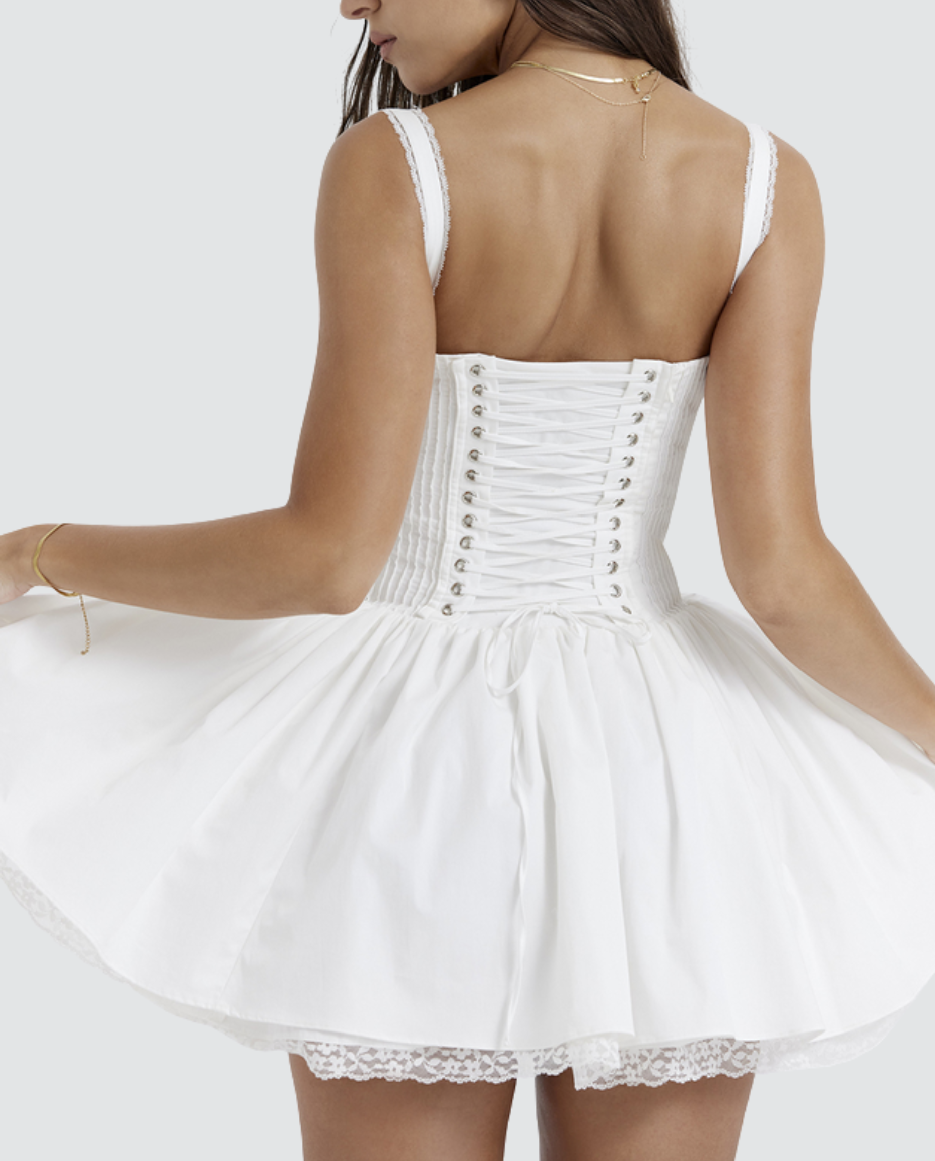 Women's Corset Mini Dress with Lace-Up Back and Square Neckline - 11