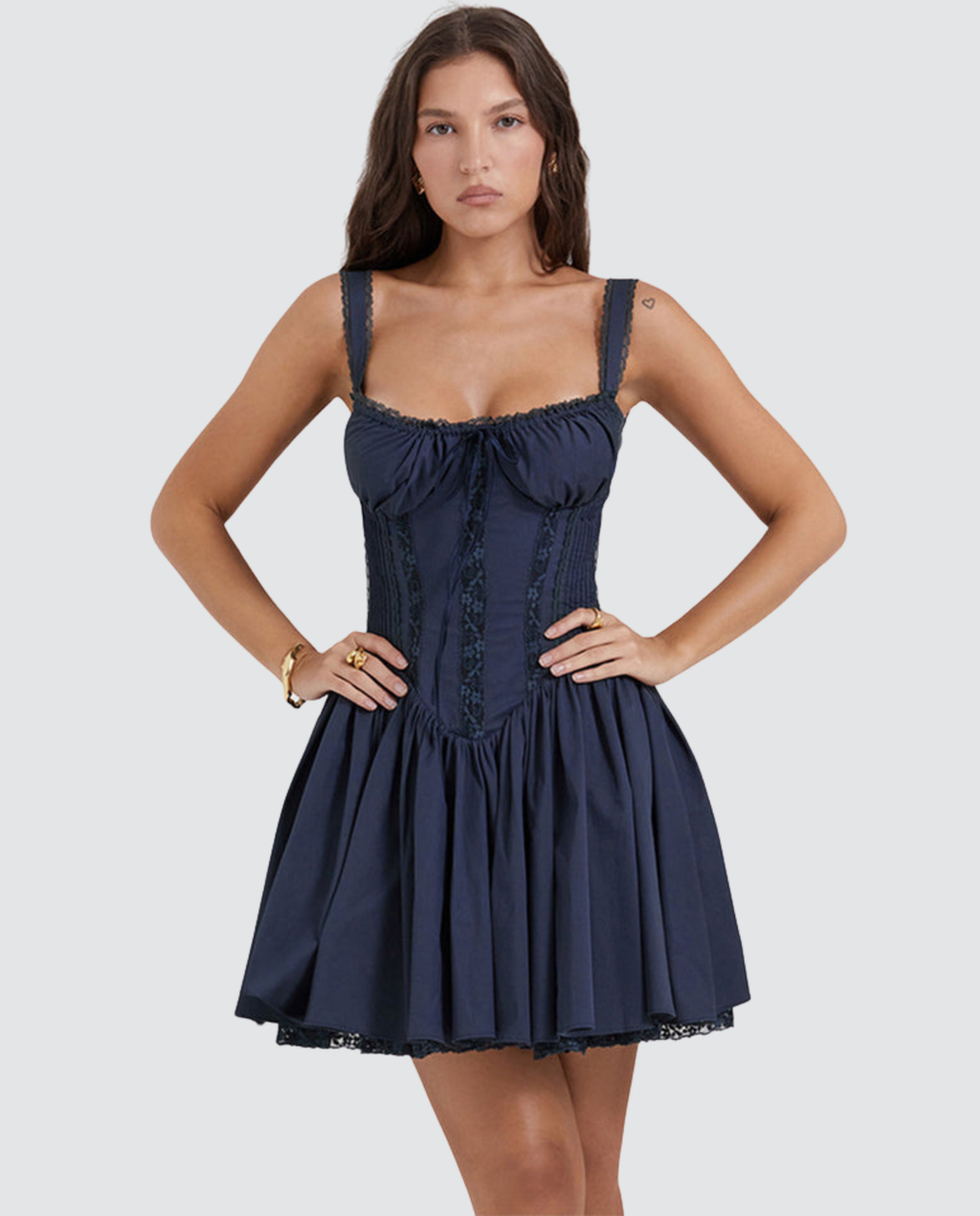 Women's Corset Mini Dress with Lace-Up Back and Square Neckline - 2