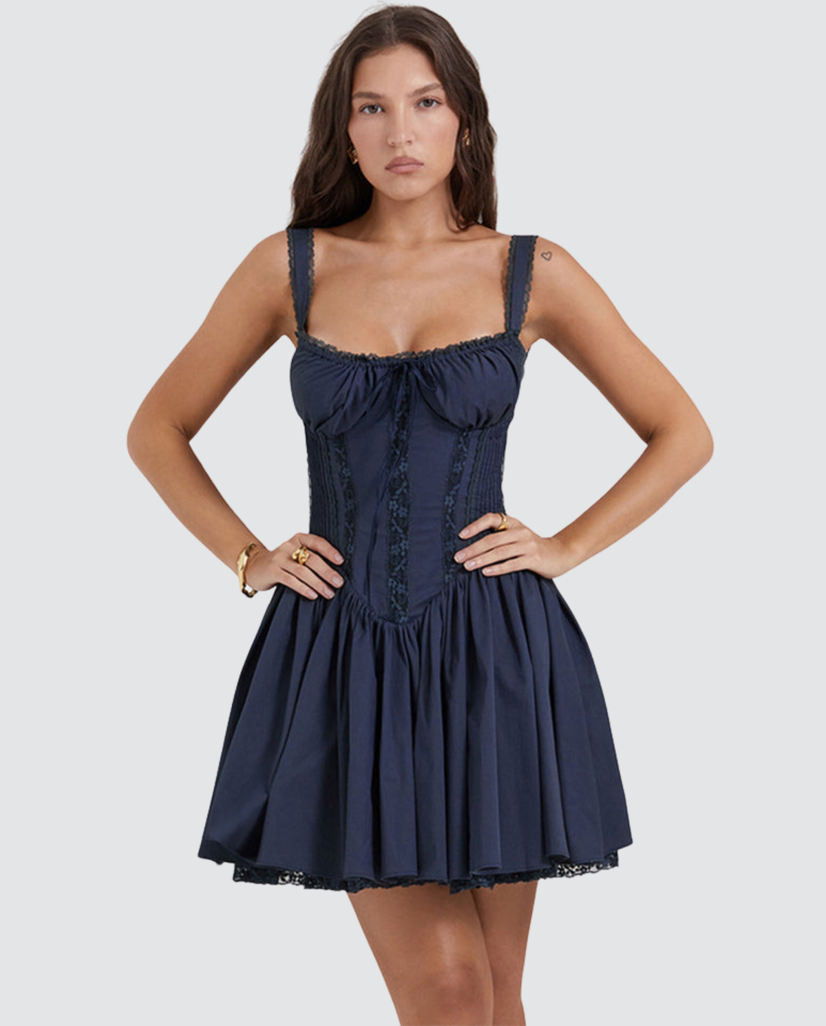 Women's Corset Mini Dress with Lace-Up Back and Square Neckline - 2
