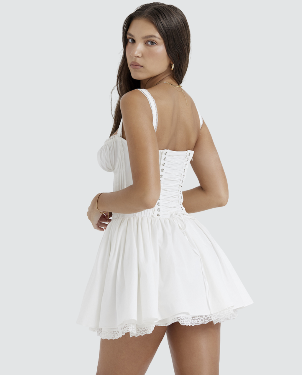 Women's Corset Mini Dress with Lace-Up Back and Square Neckline - 7