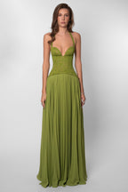 Women's Sweetheart Maxi Dress with Lace Bodice and Pleated Skirt - 5