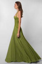 Women's Sweetheart Maxi Dress with Lace Bodice and Pleated Skirt - 7