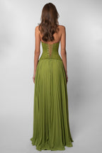 Women's Sweetheart Maxi Dress with Lace Bodice and Pleated Skirt - 4