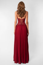 Women's Sweetheart Maxi Dress with Lace Bodice and Pleated Skirt - 11