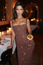 Women's Sequin Maxi Dress Sleeveless with Square Neck and Tie-Up Detail - 10
