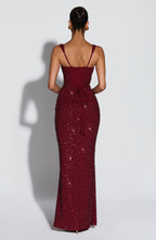 Women's Sequin Maxi Dress Sleeveless with Square Neck and Tie-Up Detail - 13