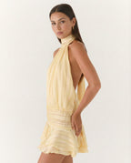 Women's Halter Neck Playsuit with Pleated Ruffle Overlay - 5