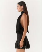 Women's Halter Neck Playsuit with Pleated Ruffle Overlay - 18