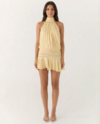 Women's Halter Neck Playsuit with Pleated Ruffle Overlay - 4