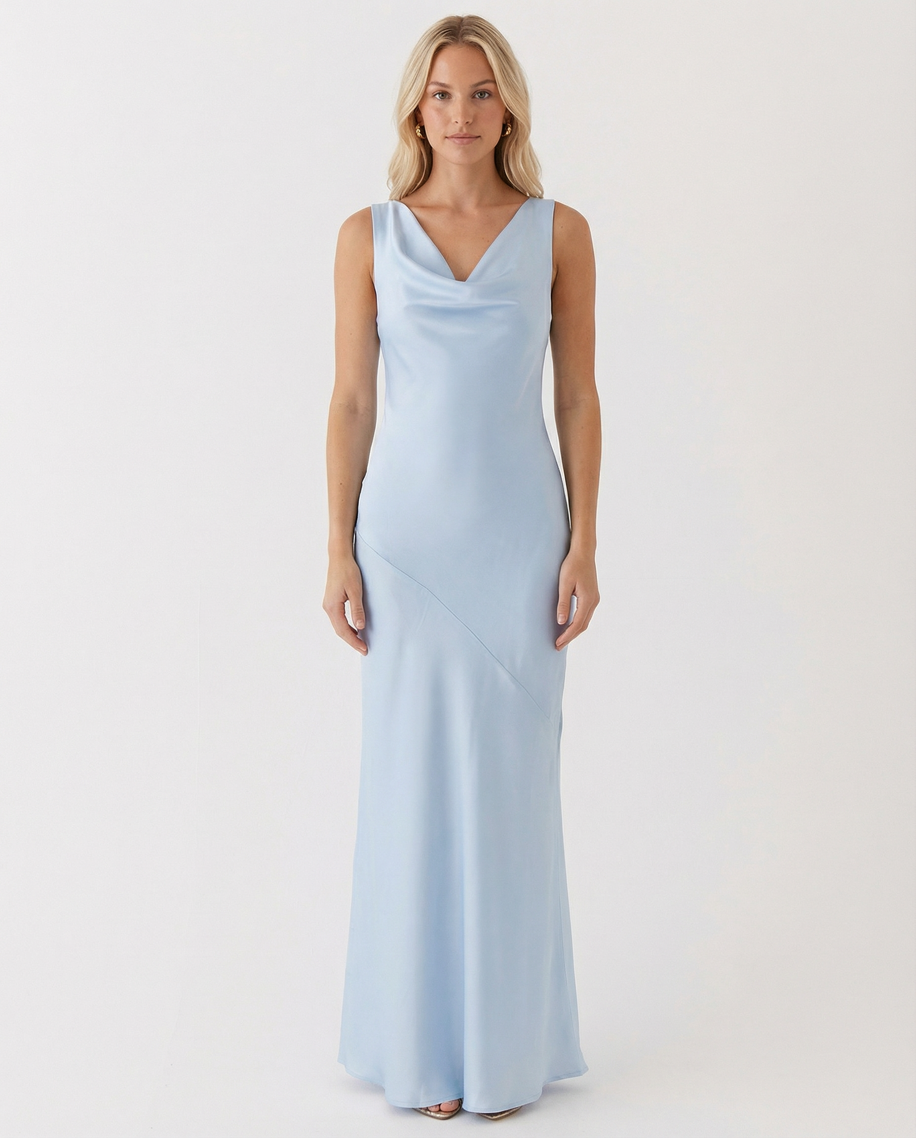 Women's Maxi Dress Sleeveless with Cowl Neck and Open Back - 7