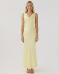 Women's Maxi Dress Sleeveless with Cowl Neck and Open Back - Yellow