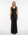 Women's Maxi Dress Sleeveless with Cowl Neck and Open Back - Black