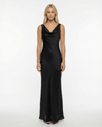 Women's Maxi Dress Sleeveless with Cowl Neck and Open Back - Black
