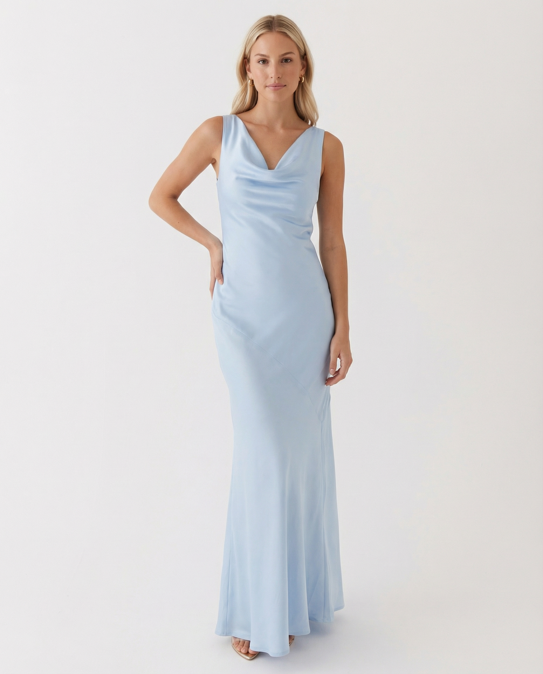Women's Maxi Dress Sleeveless with Cowl Neck and Open Back - 10