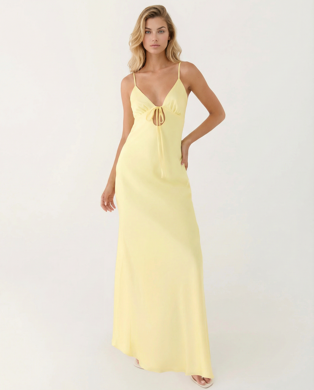 Women's Maxi Dress Cowl Neck Open Back Sleeveless - Yellow