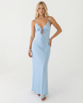 Women's Maxi Dress Cowl Neck Open Back Sleeveless - Blue