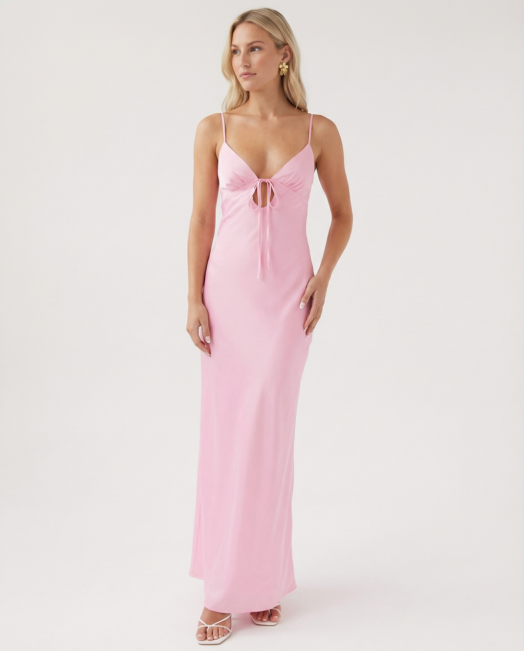 Women's Maxi Dress Cowl Neck Open Back Sleeveless - Pink