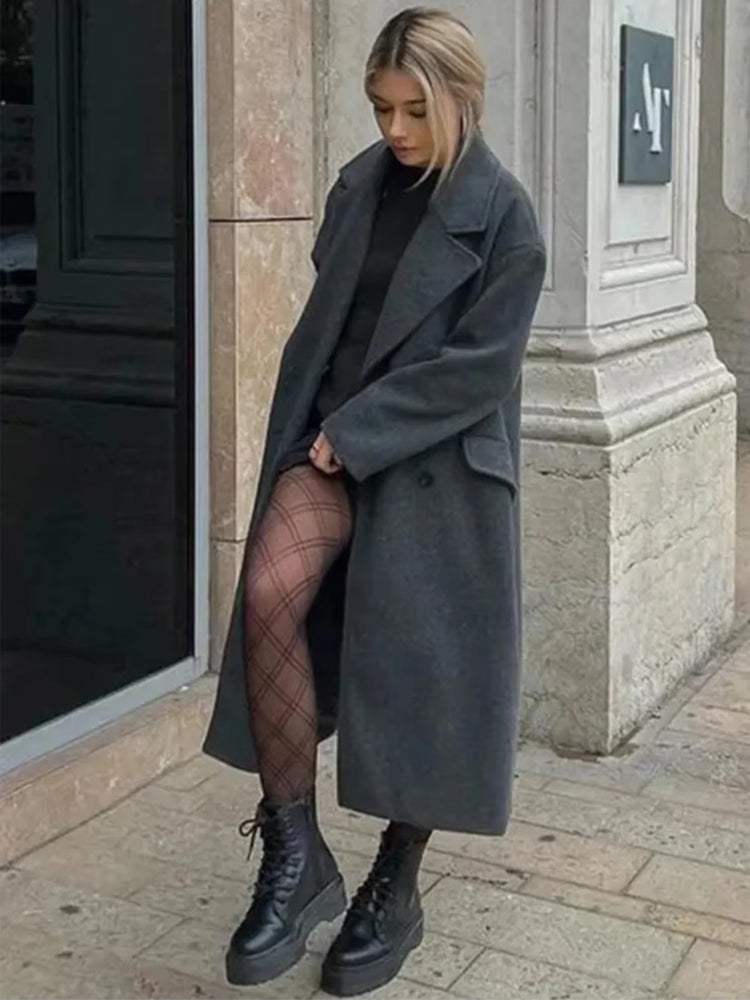Women's Longline Lapel Trench Coat with Open Front - 6