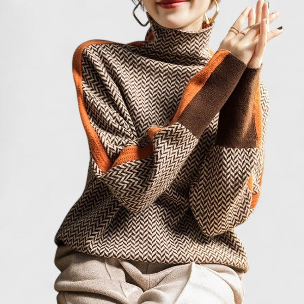 Women's Jumper High Collar with Contrast Stripe - 3