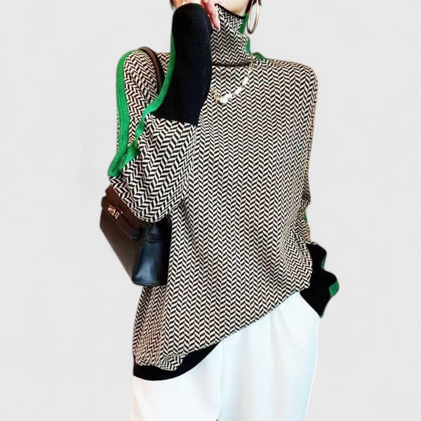 Women's Jumper High Collar with Contrast Stripe - 5