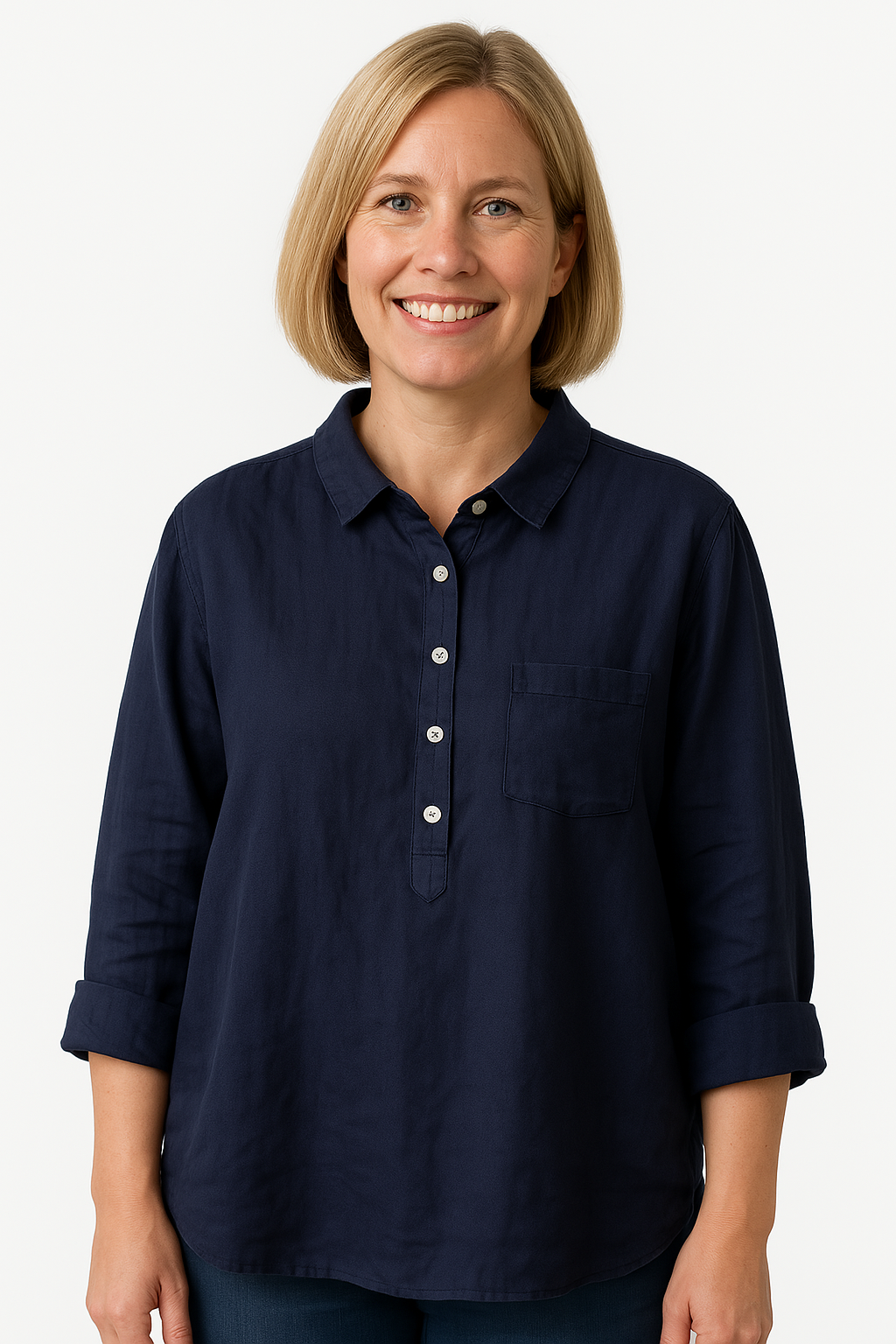 Women's Blouse with Collar and Chest Pocket