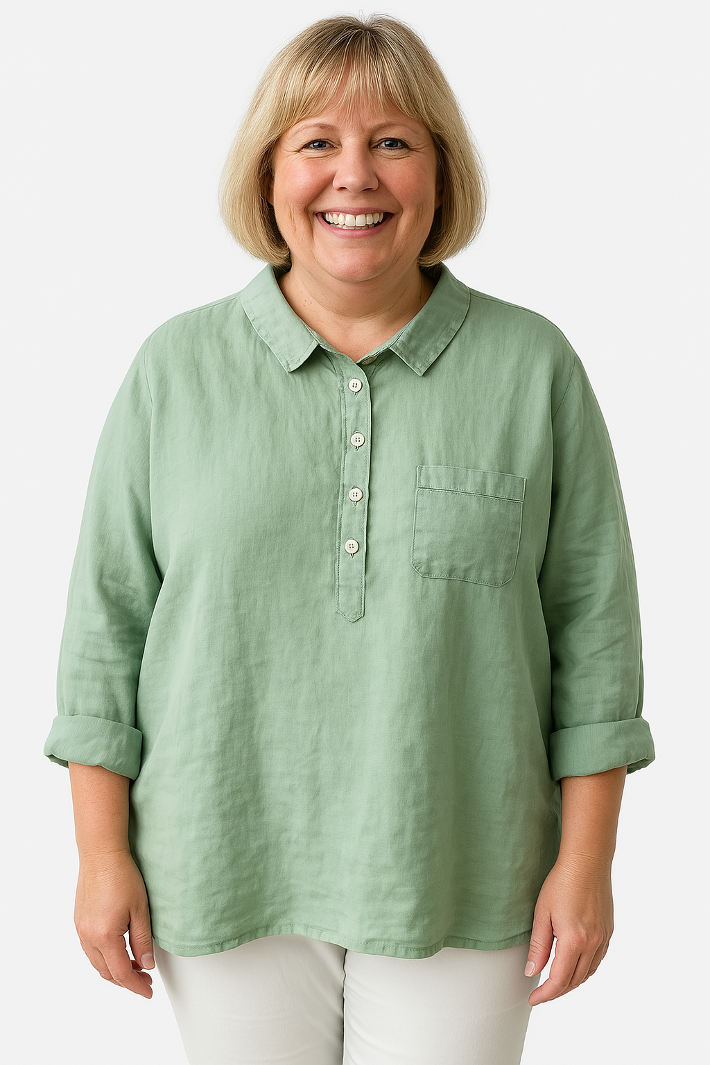 Women's Blouse with Collar and Chest Pocket - 4