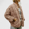 Women's Quilted Jacket with Stand Collar and Zip Fastening - Beige