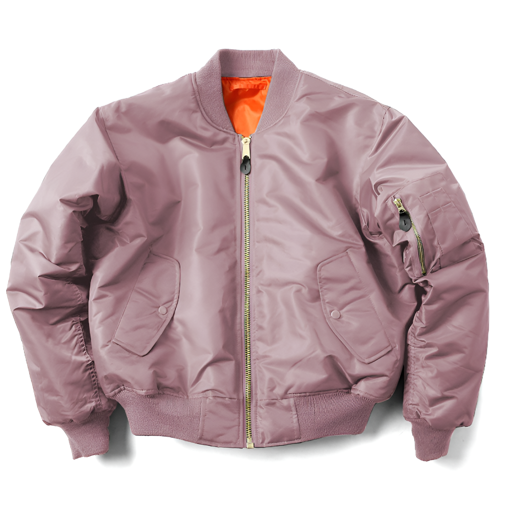 Unisex Bomber Jacket with Ribbed Trims and Zip Front - Pink