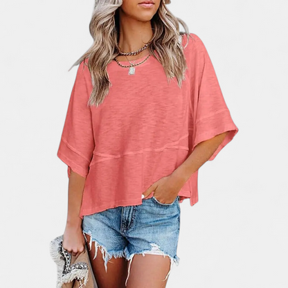 Women's Casual Batwing Sleeve Blouse - Pink
