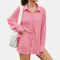 Women's Chic High-Waisted Casual Two-Piece Set - Pink