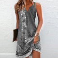 Women's Sleeveless Floral Dress with V-Neck and Shift Silhouette - Grey