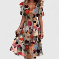 Women's Floral Wrap Dress with Flutter Sleeves and High-Low Hem - Brown Floral