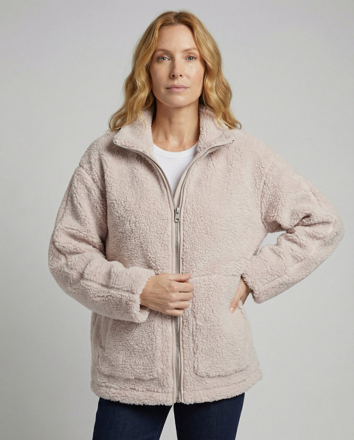 Women's Teddy Zip-Up Jacket with High Collar Regular Fit - 10