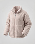 Women's Teddy Zip-Up Jacket with High Collar Regular Fit - Beige