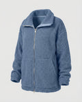 Women's Teddy Zip-Up Jacket with High Collar Regular Fit - Blue