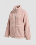 Women's Teddy Zip-Up Jacket with High Collar Regular Fit - Pink