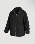 Women's Teddy Zip-Up Jacket with High Collar Regular Fit - Black