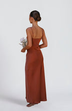 Women's Satin Maxi Dress Sleeveless with Square Neck and Side Slit - 3