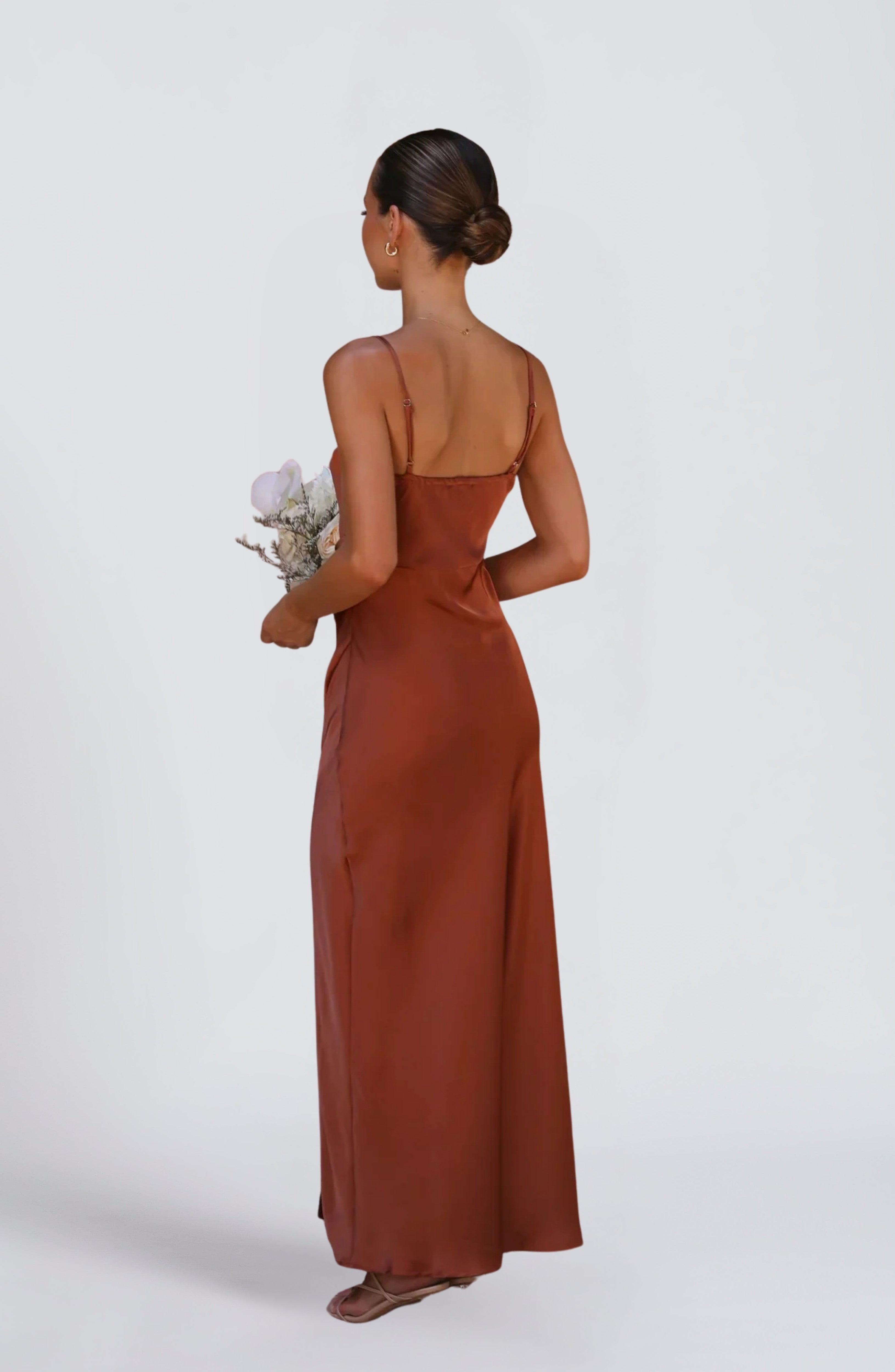 Women's Satin Maxi Dress Sleeveless with Square Neck and Side Slit - 3