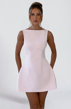 Women's Structured Mini Dress Sleeveless with Boat Neck and A-Line Skirt - 3