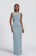 Women's Sleeveless Bodycon Maxi Dress with Ruched Detail and Boat Neck - 2