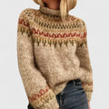 Women's Jumper with Fair Isle Pattern and Round Neck - Camel