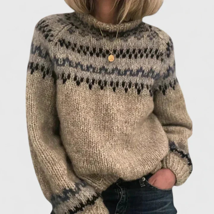 Women's Jumper with Fair Isle Pattern and Round Neck - Grey